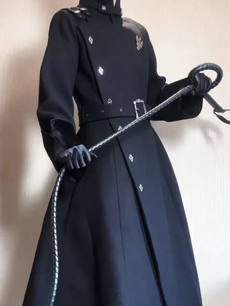 Trench Coat Formal - 2025 Winter Gothic Belted Slim Mid