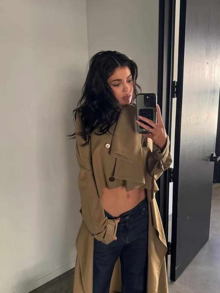 Trench Coat Formal - Fall Sexy Double-Breasted Long Front Short
