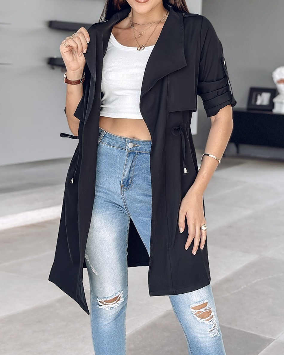 Trench Coat Formal - Women Lapel Open Front Trench Coat