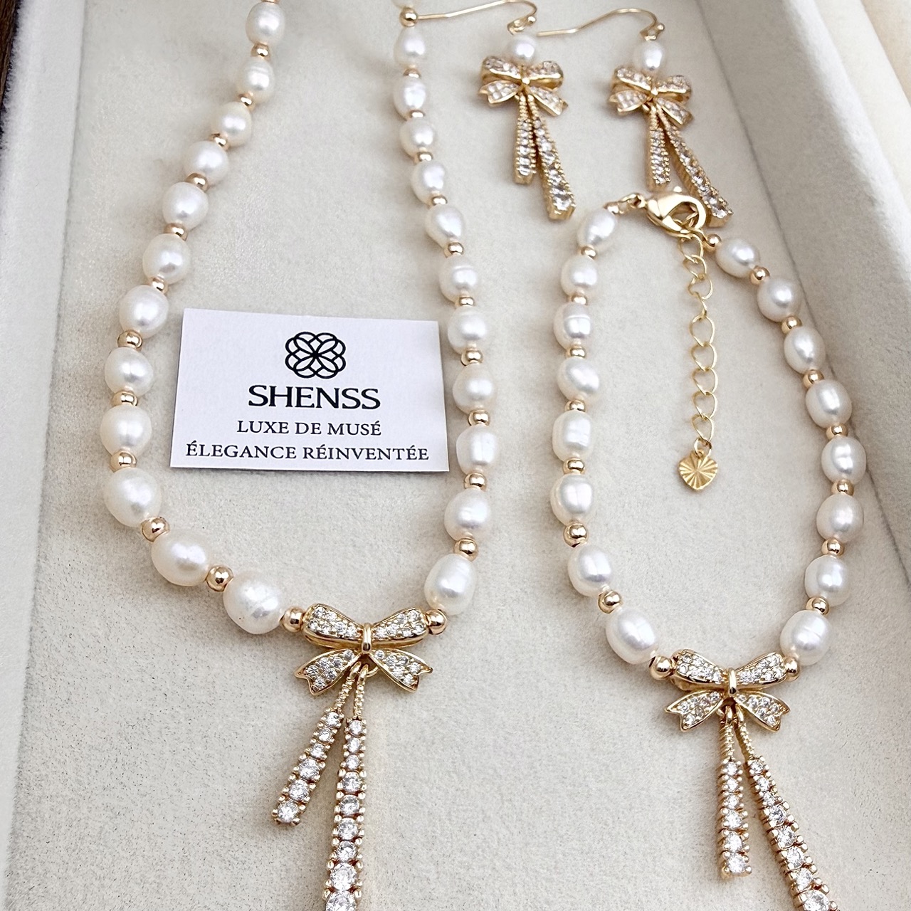 Natural Rice-Shaped Pearl Bowk - đánh giá và giá Pearl Necklace Set