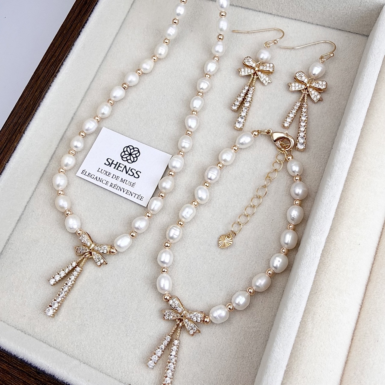 Natural Rice-Shaped Pearl Bowk - đánh giá và giá Pearl Necklace Set