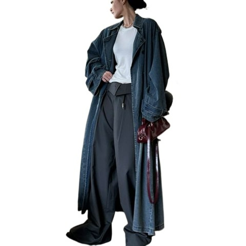 French Retro Washed Denim Tren - đánh giá và giá Trench Coat Formal