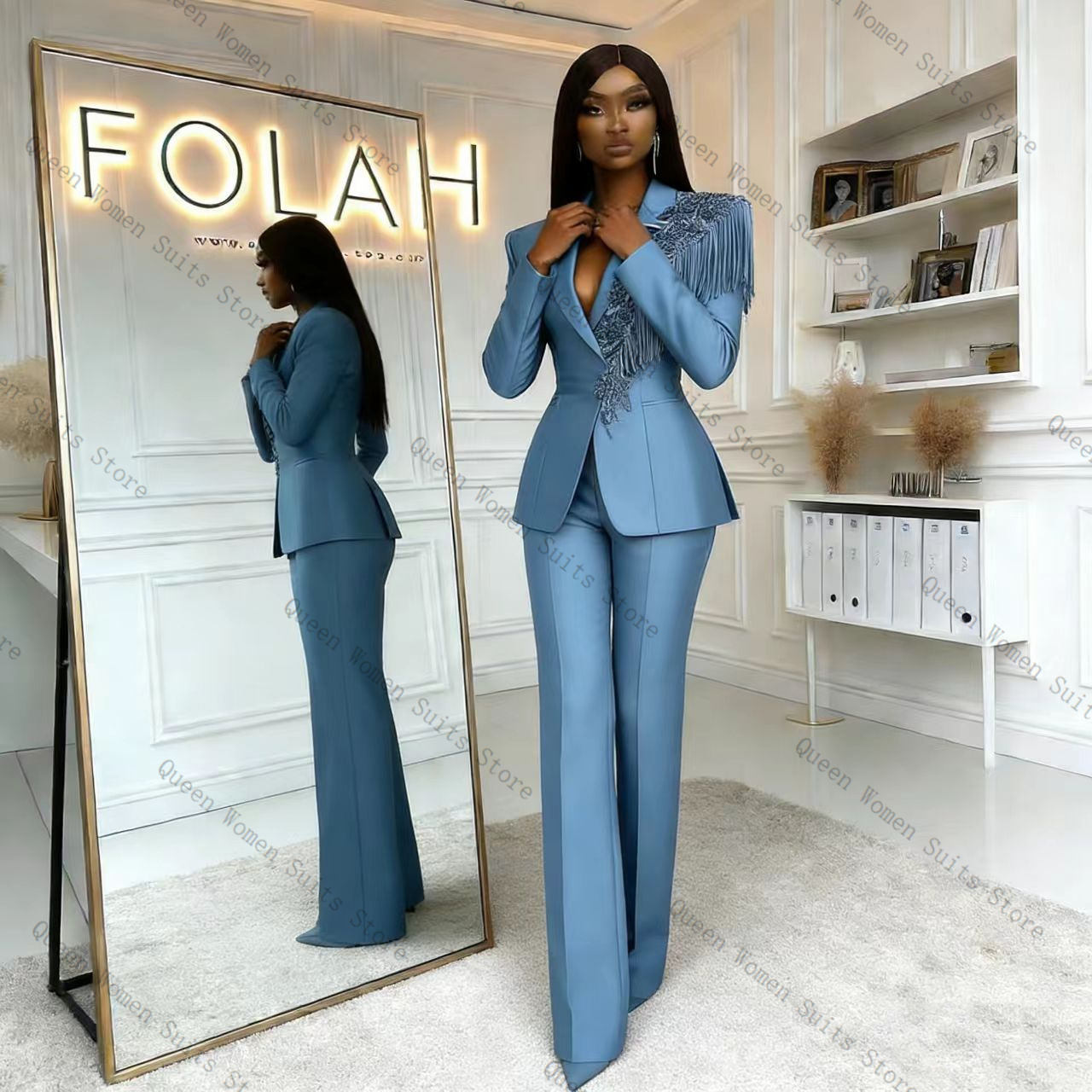 Tassel Blue Women Suit Pants S - đánh giá và giá Women Formal Wear Coat