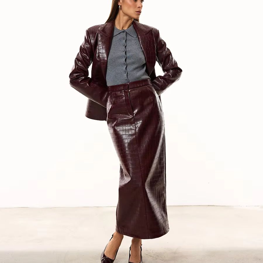 IG Women Burgundy Croc Faux Le - đánh giá và giá Pencil Skirt Midi