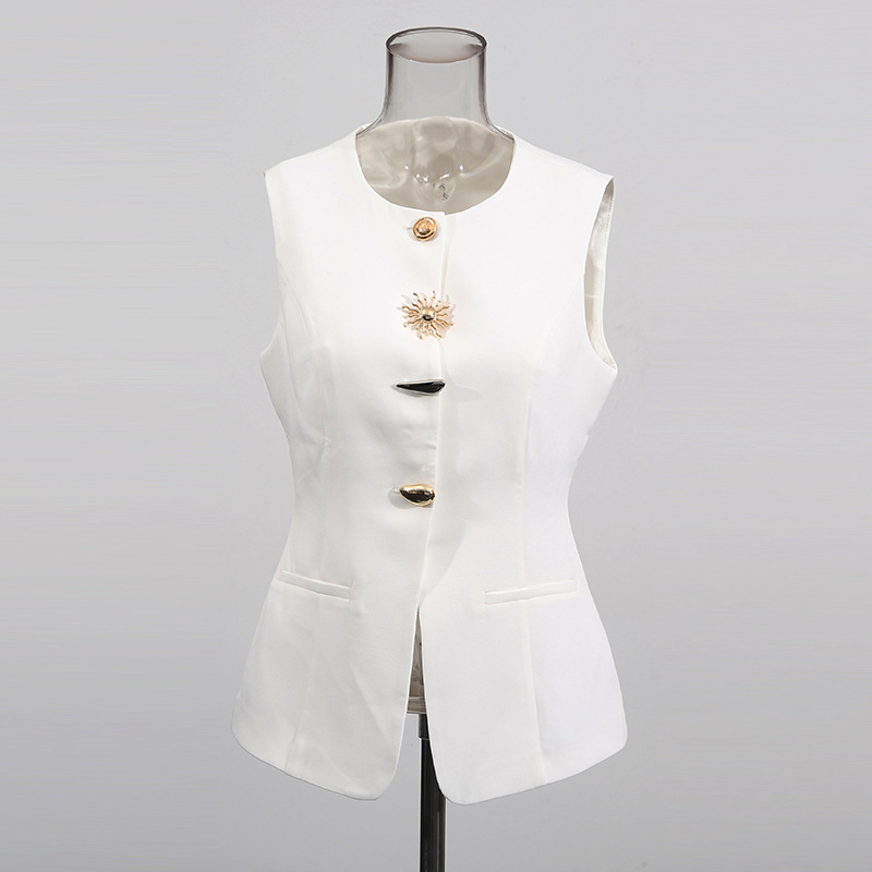 White O-neck Vest Golden Speci - đánh giá và giá Women Formal Wear Vest
