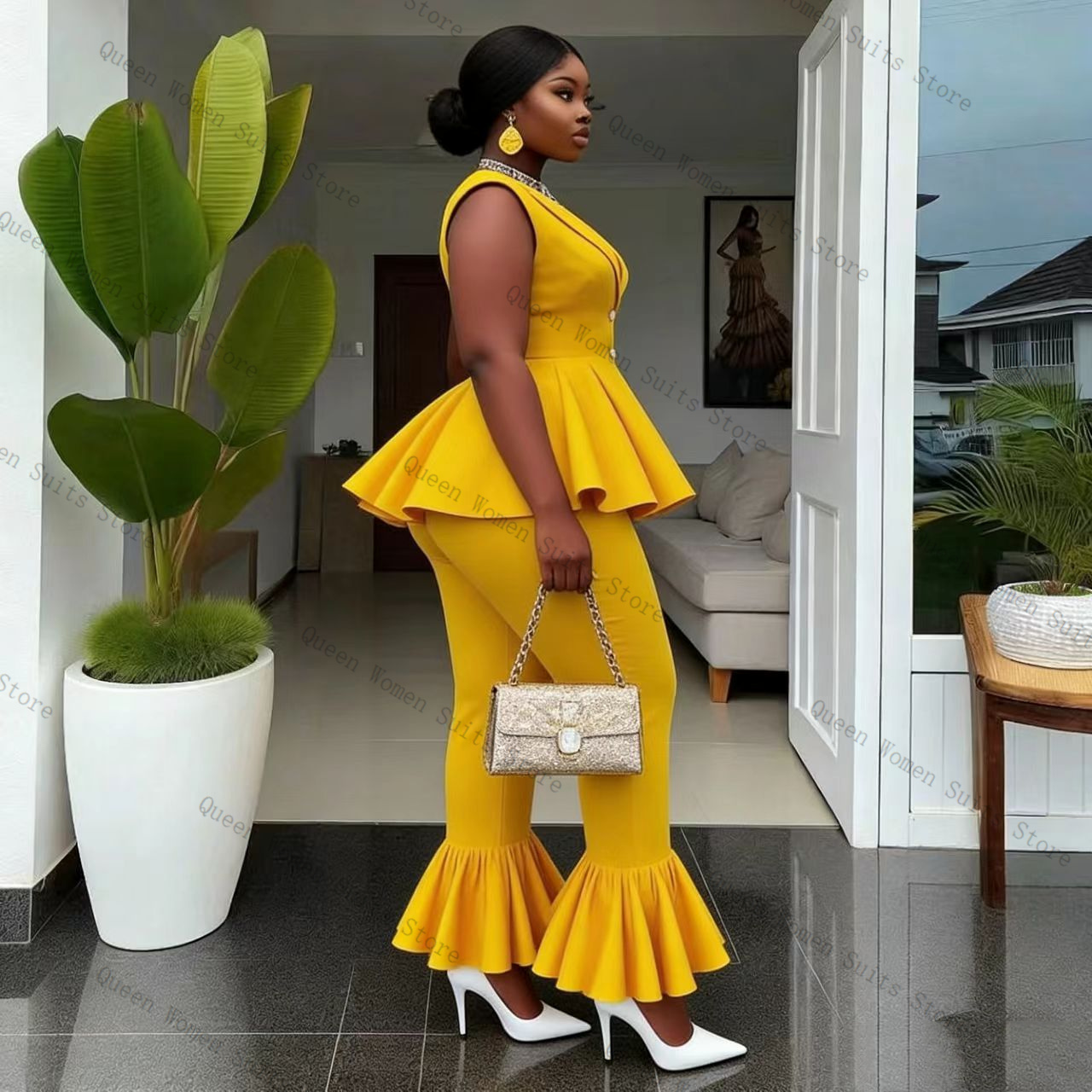 Yellow Women Suit Pants Set 2  - đánh giá và giá Women Formal Wear Coat
