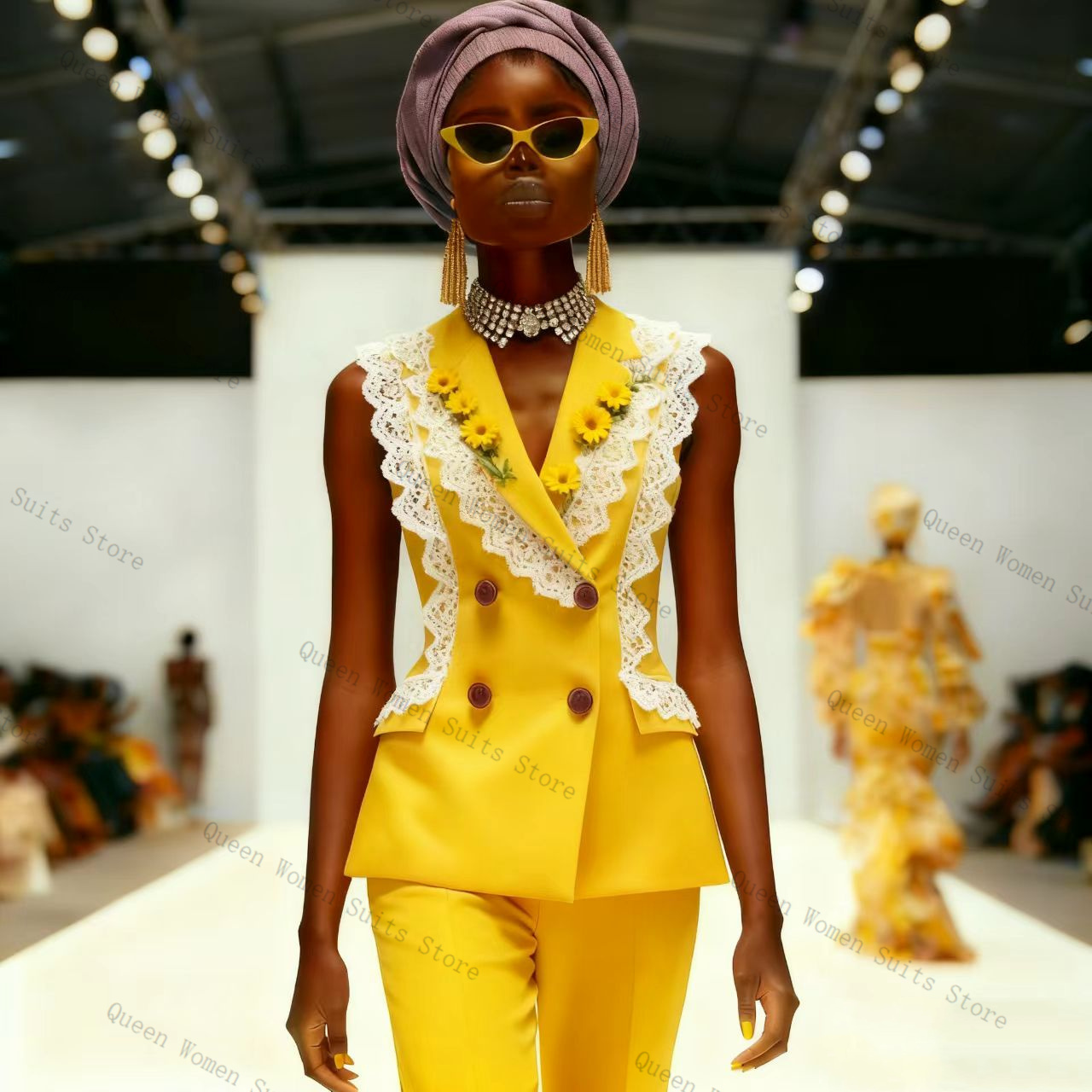 Yellow White Lace Women Suit P - đánh giá và giá Women Formal Wear Vest