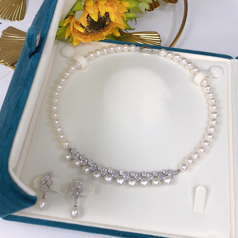 one Set freshwater pearl white - đánh giá và giá Pearl Necklace Set